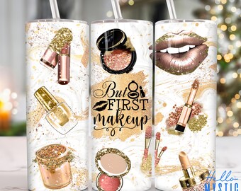 Rose Gold Makeup 20oz Tumbler Png, Makeup Artist Tumbler 20oz Png, Makeup Girl 20 oz Tumbler Wrap, Comestics 20 oz Skinny Tumbler Png