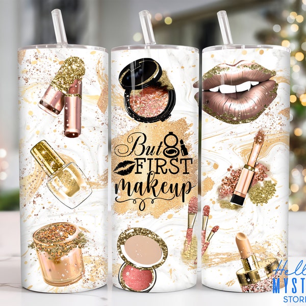 Rose Gold Makeup 20oz Tumbler Png, Makeup Artist Tumbler 20oz Png, Makeup Girl 20 oz Tumbler Wrap, Comestics 20 oz Skinny Tumbler Png