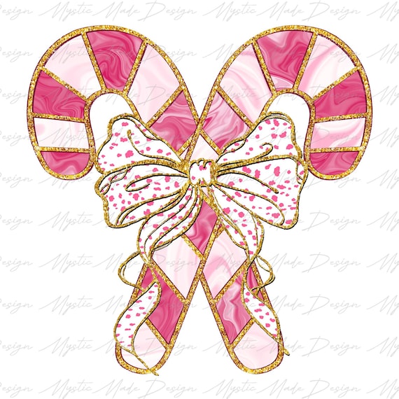 Colorful Coquette Glitter Candy Cane Png, Bright Color Christmas Coquette Bow Dalmatian Dots, Christmas Candy Cane Png, Girly Christmas Png