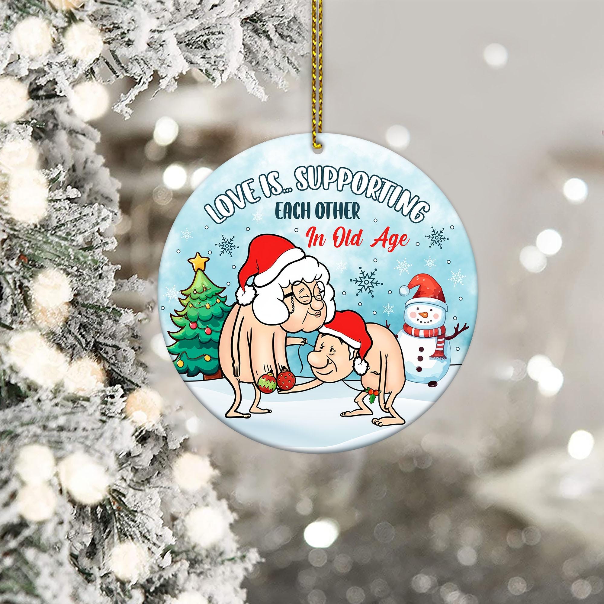Love Is Supporting Each Other, Elderly Couple Christmas Ornament, Gift For Grandparents