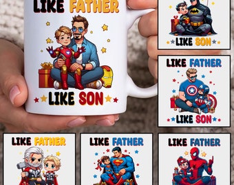 Like Father Like Son 11oz Mug Wrap, Superhero Dad 11oz Mug Template, Fathers Day 11oz Mug Png, Father and Son Mug Wrap, Dad Coffee Mugs Png