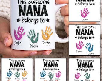Benutzerdefinierte Bis zu 6 Kinder Handabdruck Nana 3D aufgeblasene Tassenverpackung, Mama 11 Unze Tassenvorlage, Oma 11 Unze Tasse Png, Muttertag Kaffeetassen Png