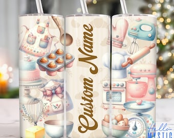 Nome personalizado Baking 20oz Tumbler Png, Bake Lover Tumbler 20oz Png, Cooking 20oz Tumbler Wrap, Bake Lover 20oz Skinny Tumbler Png