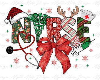 Christmas Nurse Png, Nurse Christmas Png, Nurse Coquette Bow Png, Nurse Png, Medical Icons Png, Merry Christmas Png, Trendy Christmas Png