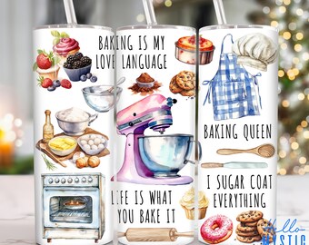 Baking is My Love Language 20oz Tumbler Png, Bake Lover Tumbler 20oz Png, Cooking 20 oz Tumbler Wrap, Baking 20 oz Skinny Tumbler Png
