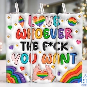 LGBT Pride 3D Inflated 20oz Tumbler Png, LGBT 3D Tumbler 20oz Png, Rainbow 20 oz Tumbler Wrap, Pride Month 20 oz Skinny Tumbler Png