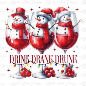 Christmas Snowman Png, Christmas Wine Png, Drink Drank Drunk Png, Merry Christmas Png, Christmas Png, Santa Hat png, Retro Christmas Png