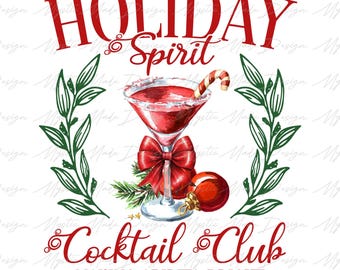 Holiday Spirit Cocktail Club Png, Vintage Christmas Png, Social Club Png, Merry Christmas Png, Coquette Christmas Png, Retro Christmas Png