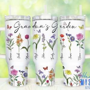 Grandma&#39;s Garden 40oz Tumbler Png, Custom Birth Month Floral Mom Tumbler 40oz Png, Mothers Day 40 oz Tumbler Wrap, Mom 40 oz Tumbler Png