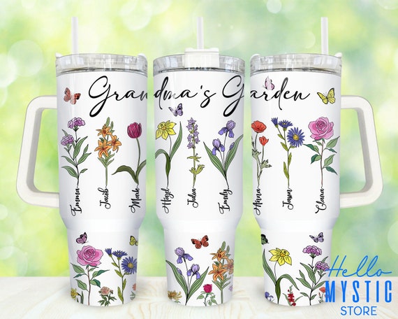 Grandma's Garden 40oz Tumbler Png, Custom Birth Month Floral Mom Tumbler 40oz Png, Mothers Day 40 oz Tumbler Wrap, Mom 40 oz Tumbler Png