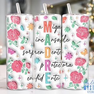 Retro Madre 3D Inflado 20oz Vaso Png, Vaso del Día de las Madres Españolas 20oz Png, Mamá Floral 20oz Vaso Envoltura, Mamá Española 20oz Vaso Png