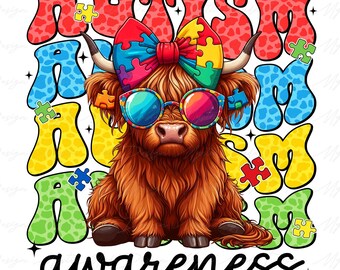 Autism Cow Png, Autism Highland Cow Png, Autism Awareness Png, Autism Be Kind png, Autism Ribbon Png, Autism Month Png, Autism Kids
