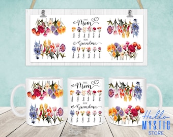 Custom Floral Mom Mug Wrap, Mama 11oz & 15oz Mug Template, Mom Floral 11oz Mug Png, 15oz Mug Png, Mothers Day Coffee Mugs Png, Mug Designs