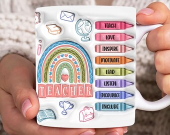 Rainbow Teacher 3D Inflated Mug Wrap, Teacher 11oz & 15oz Mug Template, Teacher Life 11oz Mug Png, 15oz Mug Png, Coffee Mugs Png