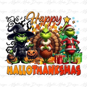 Happy Hallothanksmas Png, Halloween Png, Thanksgiving Png, Christmas Png, Hallothanksmas Png, Christmas Characters Png, Trendy Christmas Png