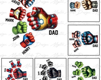 Personalized Superhero Dad Fist Bump Up to 6 Kids Png, Super Dad Png, Fathers Day Png, Father Hand Png, Dad Fist Bump Png, Father and Son
