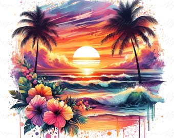 Tropical Beach Png, Beach Png, Retro Summer Png, Boho Summer Vibes Png, Trendy Summer Shirt Design Png, Vintage Summer Png, Sunset Png