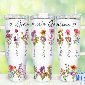 Grammie&#39;s Garden 40oz Tumbler Png, Custom Birth Month Floral Mom Tumbler 40oz Png, Mothers Day 40 oz Tumbler Wrap, Mom 40 oz Tumbler Png
