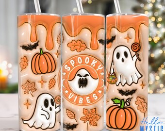 Spooky Vibes 3D Inflated 20oz Tumbler Png, 3D Halloween Tumbler 20oz Png, Halloween 20 oz Tumbler Wrap, Horror 20 oz Skinny Tumbler