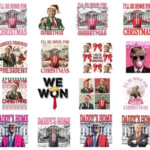 Pakiet 12 Daddy's Home Png, Trump Będę w domu na święta Png, Trump 2024 Png, Humorystyczny Trump Boże Narodzenie Png, Prezydent 2024, Boże Narodzenie Trump