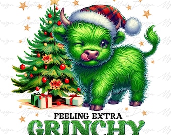Christmas Highland Cow Png, Christmas Movies Png, Santa Claus, Xmas Holiday Shirt, Funny Green Guy Christmas Png, Cow Christmas Sublimation