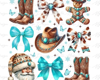 Coquette de Noël western avec noeud Png, Coquette de Noël avec pierres précieuses png, bonjour Noël png, cow-boy de Noël png, joyeux Noël png