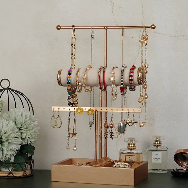 Jewelry Organizer, 3-Layers Jewelry Stand for Earrings, Bracelets, and Necklaces, Jewelry Organization Solution.