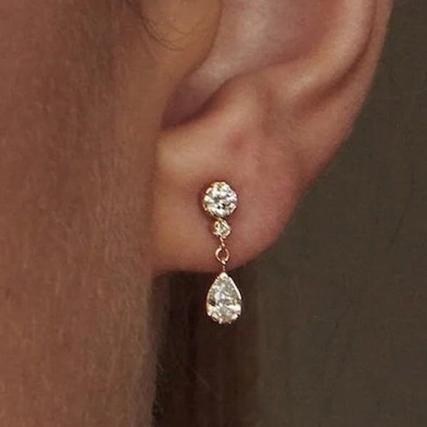 Diamond Waterdrop Earrings,  Dainty Silver Teardrop Earrings, Small Minimalist Earrings, Wedding Jewelry, Gift For Her