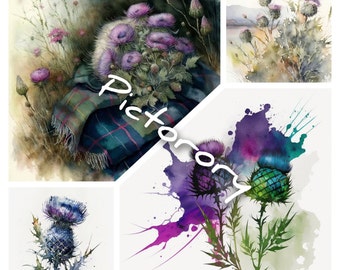 Pacchetto di clipart acquerellate di cardo scozzese ed erica (download digitale)