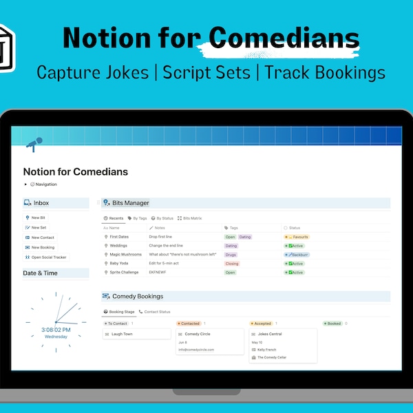 Vorstellungsvorlage für Comedians | Begriff Witze-Datenbasis | Set List Builder | Comedy Buchungen Dashboard