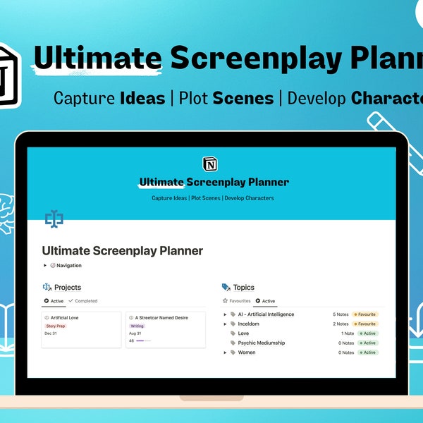 Ultimate Screenplay Planner | Notion Template | Digital Planner | Writing, Screenwriting & Playwriting