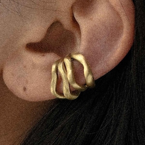 Set di 2 orecchini a polsino in oro, ottone placcato oro 18 carati, finitura oro o argento, polsino senza piercing, design moderno minimalista scultoreo massiccio, regalo