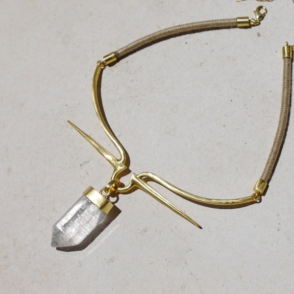 Ras de cou ADAMA en or, finition argentée ou dorée, collier en cristal de quartz naturel, plaqué or 18 carats, collier audacieux tribal bohème fabriqué à la main