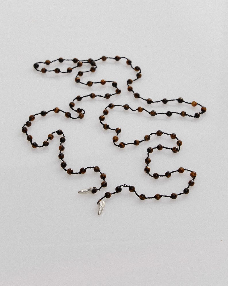 Black Onyx Mala Necklace, Sterling Silver Tooth Choker, Boho Beaded Anklet image 13