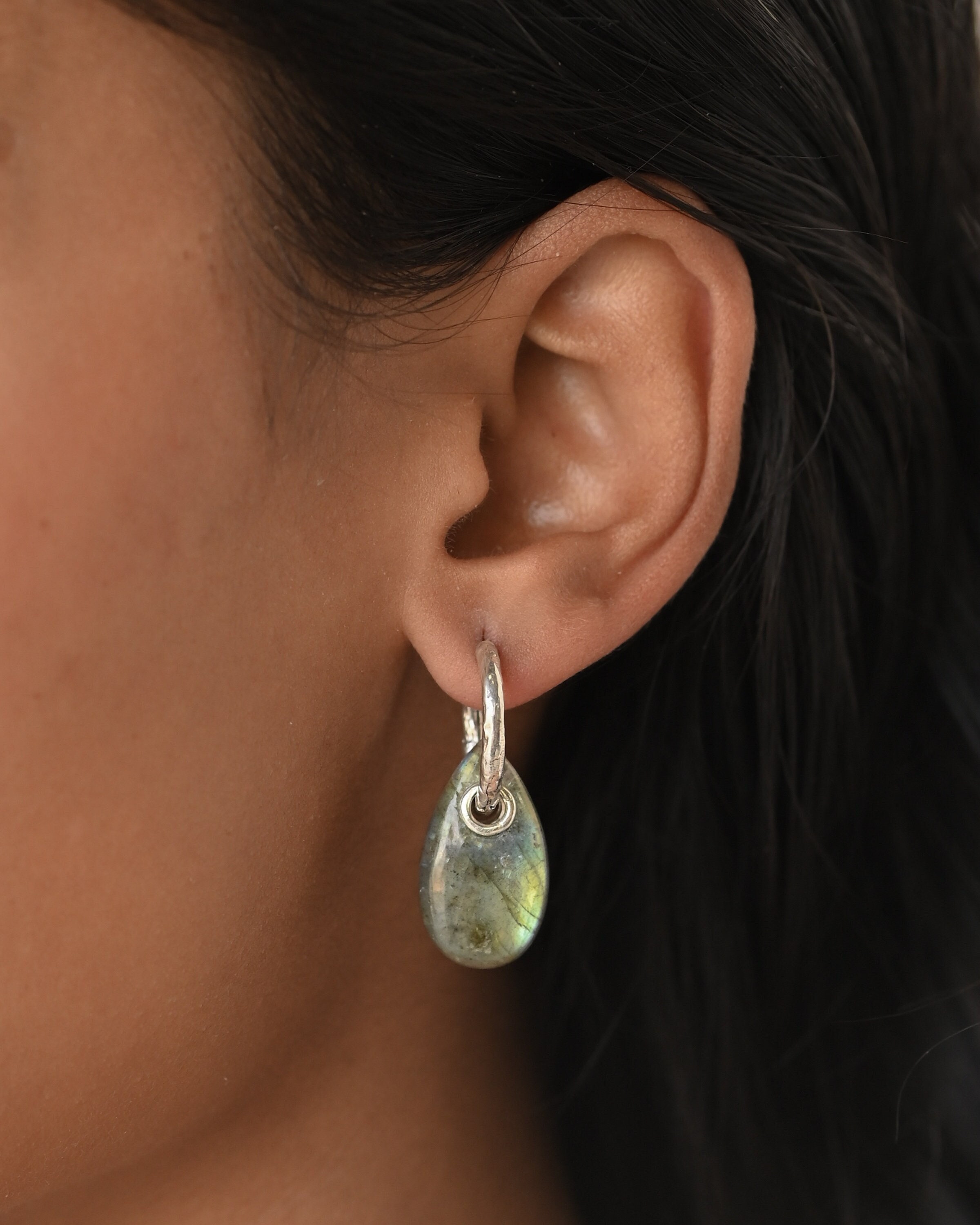 Labradorite Earrings, Unique Natural Gemstone, 925 Sterling Silver, Designer Statement Jewelry, February Birthstone, Minimalist Gift for Her