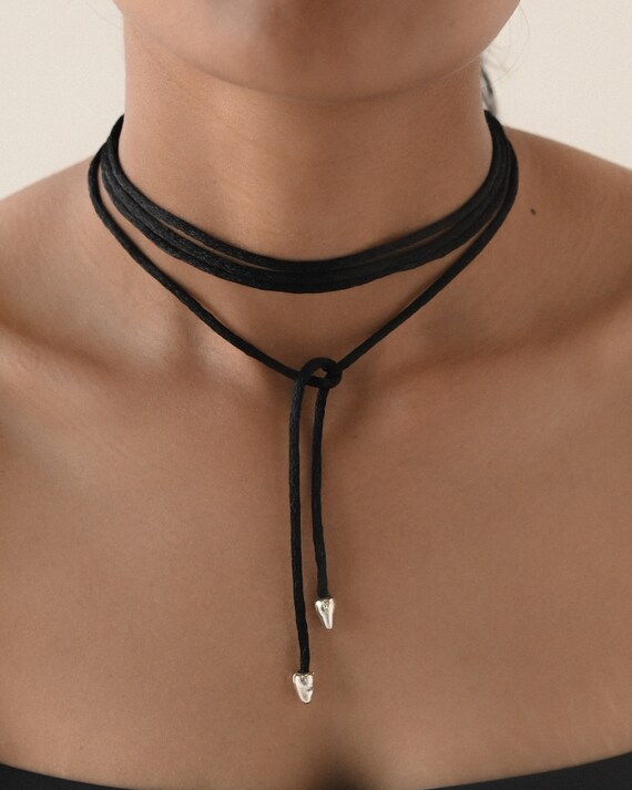Black Choker Silk Thread Choker With 925 Sterling Silver Designer Statement Necklace Minimalistic Unique Handmade Jewelry Gift for Her Etsy