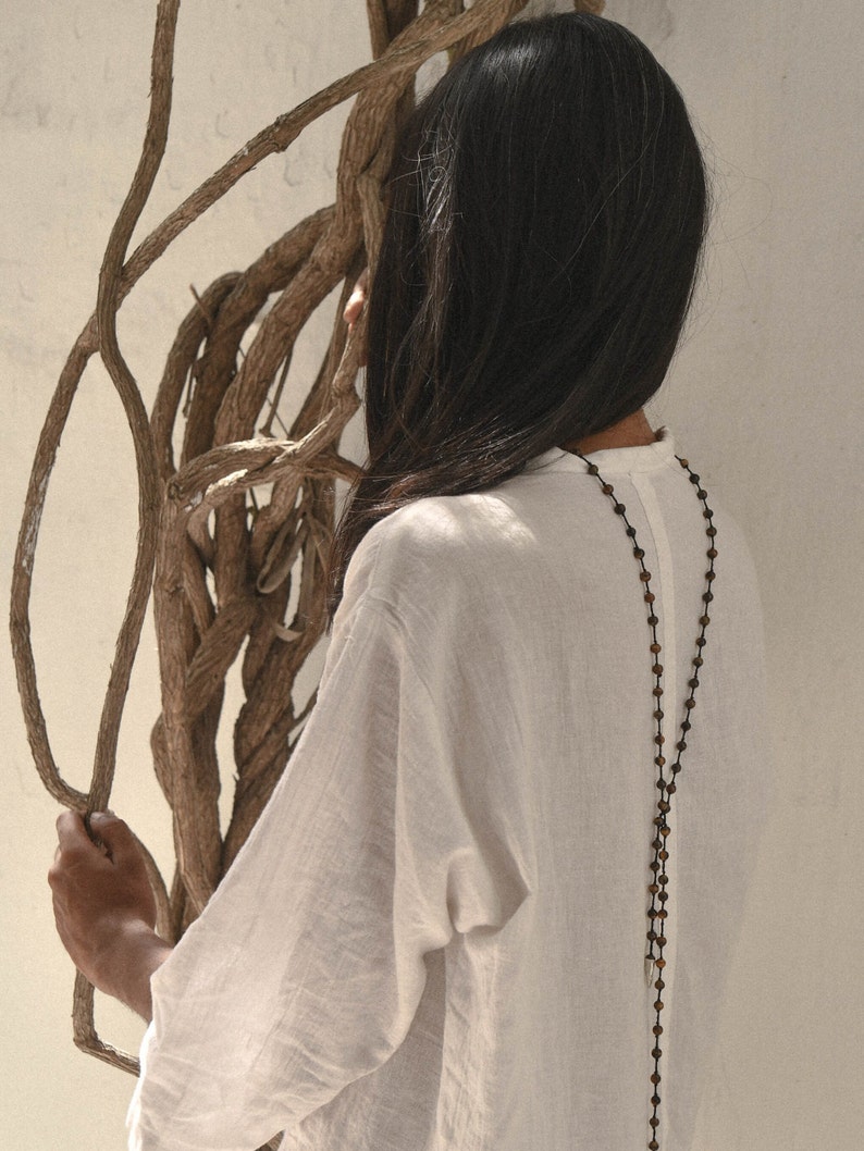 Black Onyx Mala Necklace, Sterling Silver Tooth Choker, Boho Beaded Anklet image 9