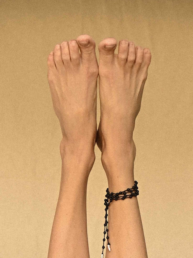 Black Onyx Mala Necklace, Sterling Silver Tooth Choker, Boho Beaded Anklet image 6
