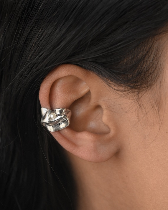★MIDNIGHT MOMENT.★ bumpy pearl earcuff silver MIDNIGHT MOMENT. | bumpy thin chain necklace / bumpy earcuff