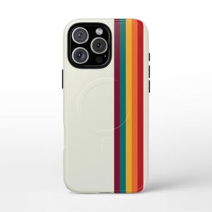 Jaren 70 Retro Stripes MagSafe-telefoonhoesje, stevige premium iPhone 16 Pro max, 16 plus, 15 Pro max, 15 plus, 14 Pro Max, hoesje met gedurfde kleurlijnen