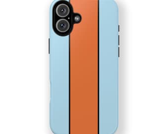 Gulf Racing Stripes phone case, premium tough, iPhone 16 15 14 13 12 11 , Samsung S25 S24 S23 S22 S21 S20, Race stripes cell phone cover