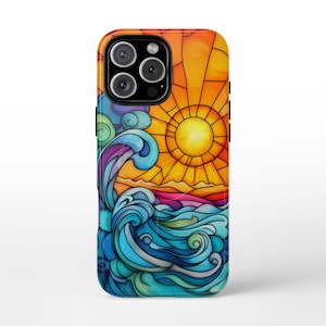 Colourful Sunset Waves MagSafe Phone Case tough iPhone 16 pro max, 16 plus, 15 pro max, 15 plus, 14 Pro Max Colorful mosaic cell cover
