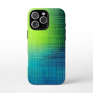 Blue Green Lines MagSafe-telefoonhoesje, premium stevige iPhone 16 Pro max, 16 plus, 15 Pro max, 15 plus, 14 Pro Max, hoes van abstracte denim