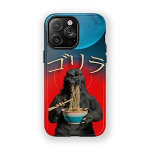Godzilla Eating Ramen MagSafe Phone Case, premium tough iPhone 16 pro max, 16 plus, 15 pro max, 15 plus, 14 Pro Max, monster cell cover