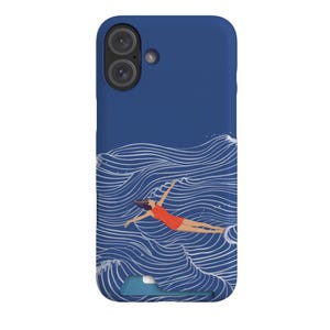 Étui pour téléphone avec porte-cartes Wild Swimming pour iPhone 16 15 14 13 Max Pro Plus, coque de téléphone à clipser, accessoire de voyage vagues de l'océan, vibrations côtières