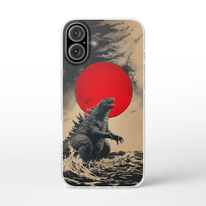 Godzilla Kaiju monster Flexible phone case, iPhone 16 15 14 13 12 Pro Max Plus, Samsung S24 S23 S22 S21 S20 S10 ultra, fun cell cover