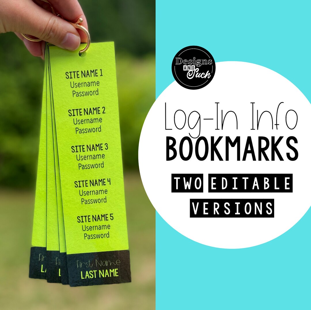 Login Info Bookmarks for Students editable Powerpoint Template