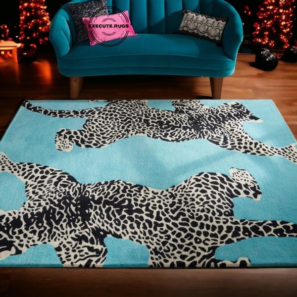 Custom Luxury Hand Tufted Leopard Rug Climbing Tiger Leopard Multicolored Animal Tuft Area Rug Living Room Bedroom kids room