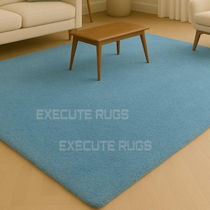 Hand-Tufted Light Blue Wool Rug: Bedroom, Living Room, Custom Sizes