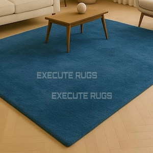 Hand Tufted Wool Area Rug: Solid Teal Blue, 5x8